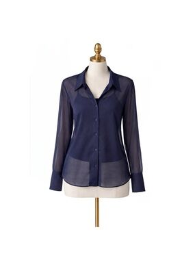 Theyskens’ Theory Sheer Navy Blue Chiffon Blouse Size Small Made in USA Designer